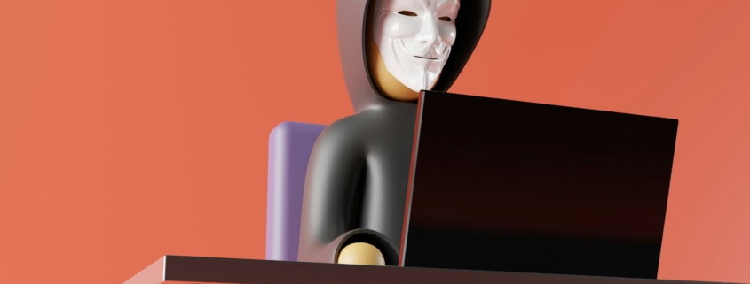 hacker typing on a laptop lego style